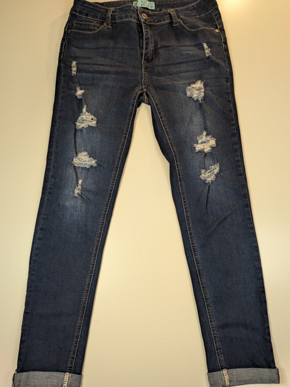 Wax Jean Women’s Distressed Skinny Jeans Dark Wash Stretch Denim Cuffed